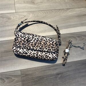 Zara Leopard Print Satin Shoulder Bag